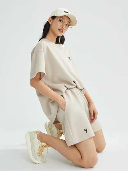 ZzZHANG【Versatile with Gentle Style】Textured Waffle Thin Round Neck Short Sleeve + Shorts Summer Suit