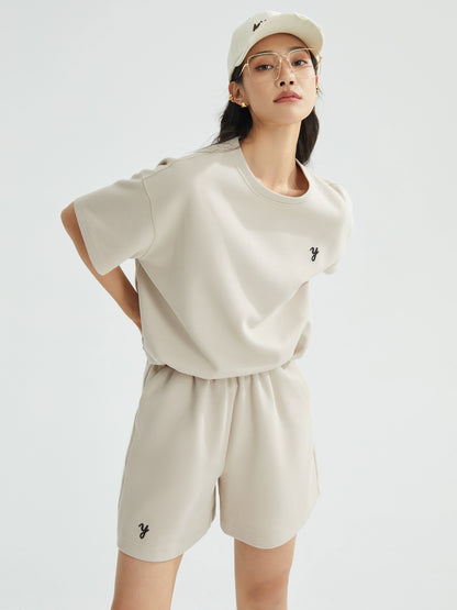 ZzZHANG【Versatile with Gentle Style】Textured Waffle Thin Round Neck Short Sleeve + Shorts Summer Suit