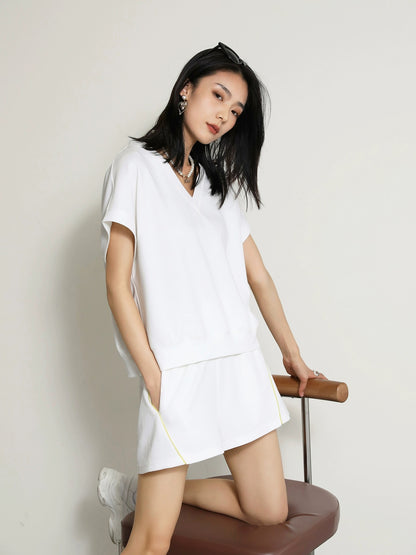 ZzZHANG 2024 refreshing and breathable V-neck top + shorts two-piece comfortable casual fashion sports suit