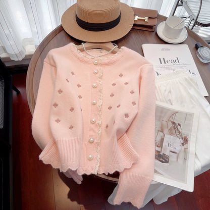 Nancy Cici’s reserved style recommendation~Sweet embroidered lace splicing knitted cardigan sweater jacket for women in autumn