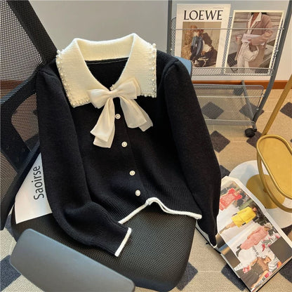 Nancy Cici Direct Store Recommendation~French Knitted Cardigan Women's Bow Sweet Beaded Sweater Coat Autumn