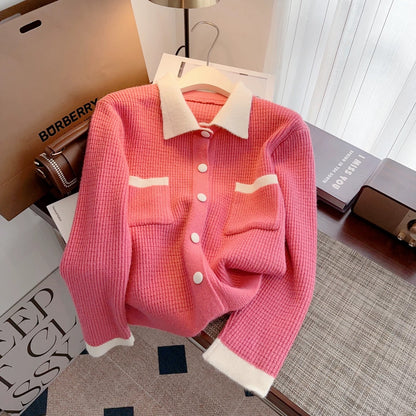 Nancy Cici’s reserved style recommendation ~ Xiaoxiangfeng loose contrasting color lapel knitted cardigan sweater jacket for women in autumn