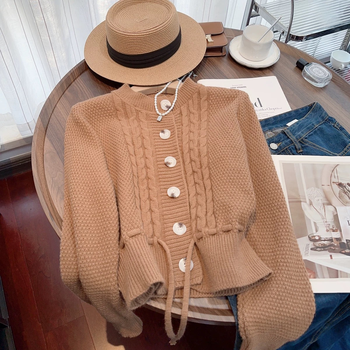 Nancy Cici’s reserved style recommendation~loose twist lace waist slimming knitted cardigan sweater for women in autumn