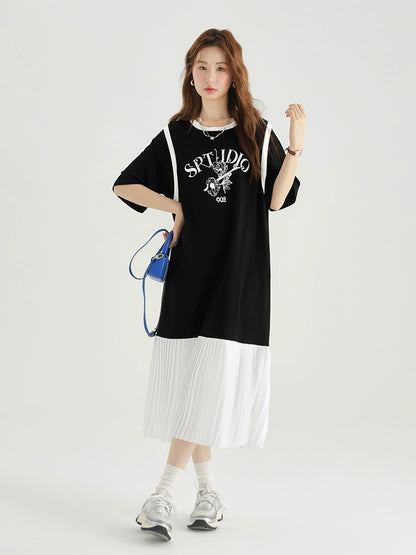 Love Rose plus size girly dress spring and summer new women's T-shirt dress fake two-piece fat mm belly-hiding skirt