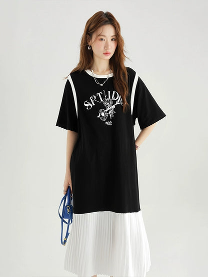 Love Rose plus size girly dress spring and summer new women's T-shirt dress fake two-piece fat mm belly-hiding skirt