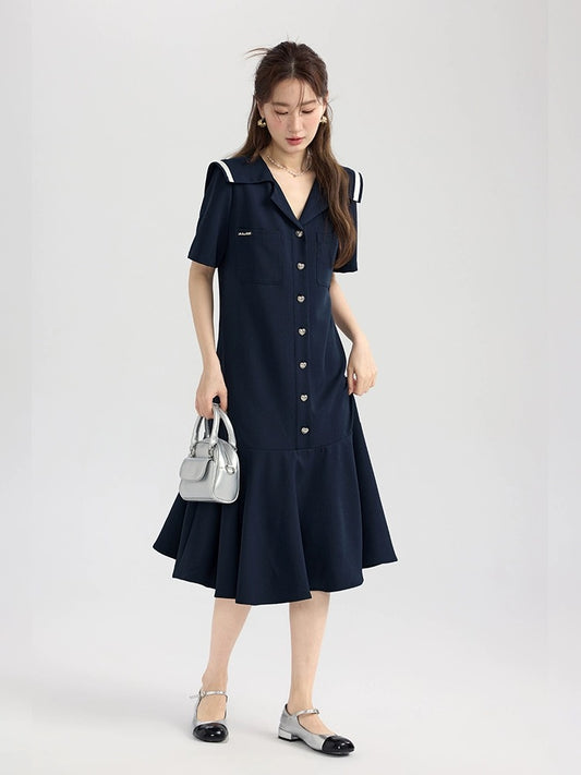 Love Rose large size fat mm navy collar dress 2024 new women's summer ruffled pear-shaped figure crotch-covering skirt