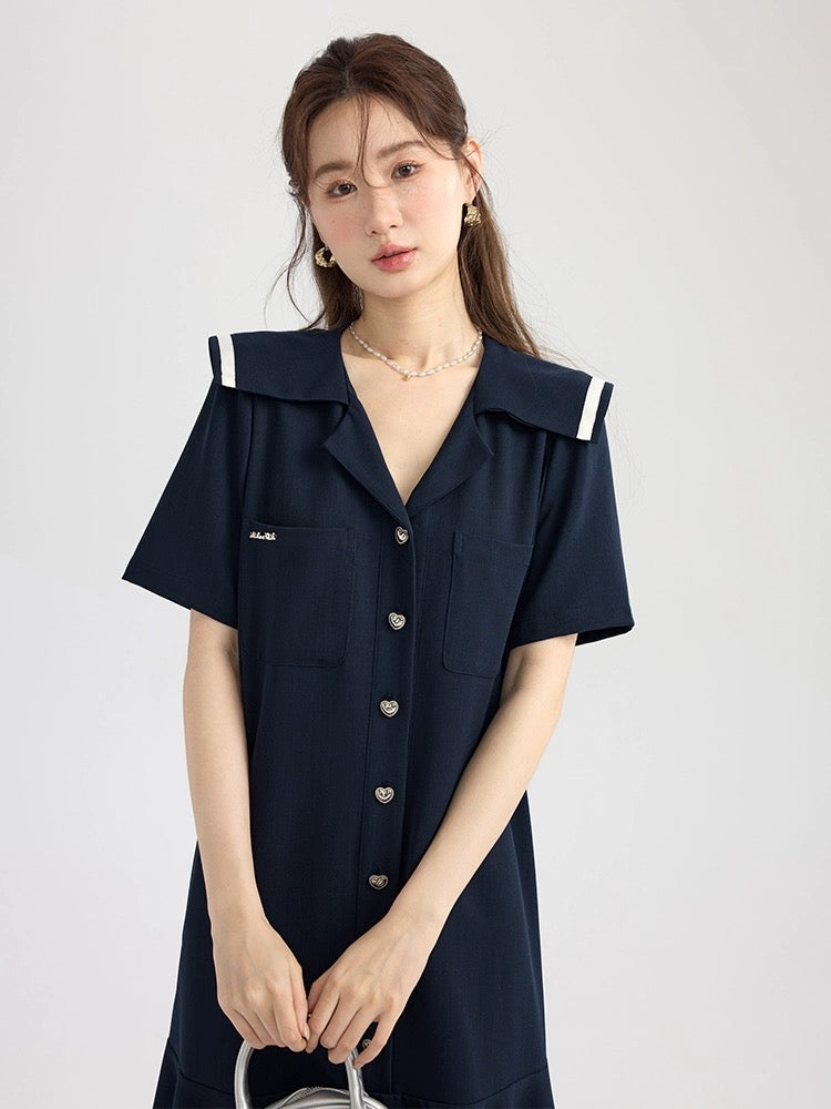 Love Rose large size fat mm navy collar dress 2024 new women's summer ruffled pear-shaped figure crotch-covering skirt