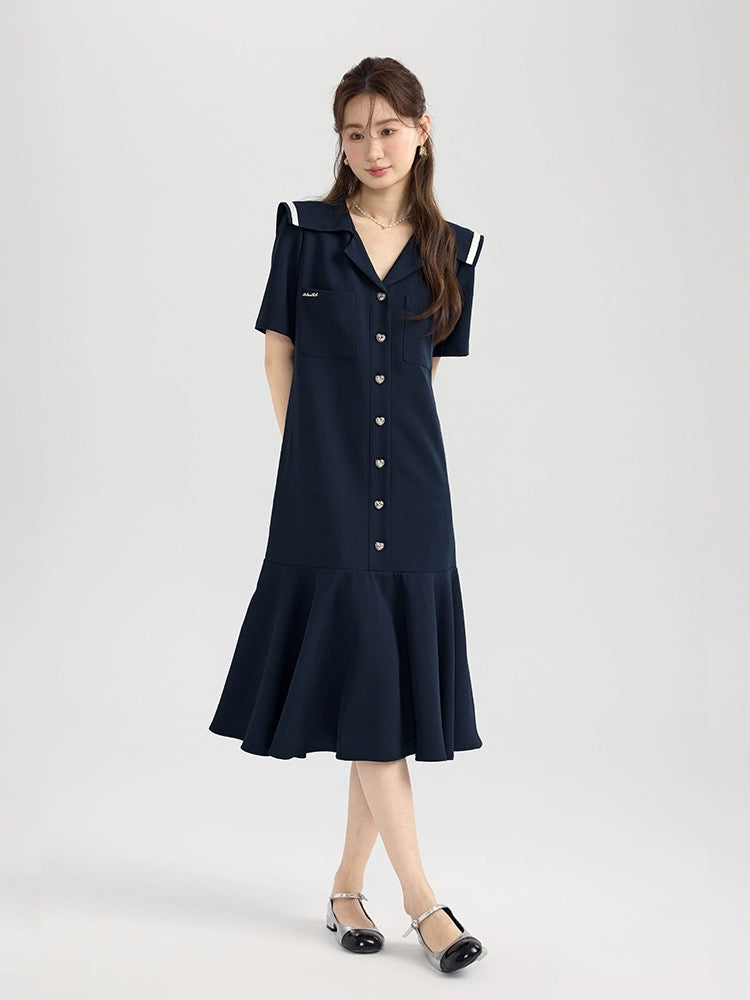 Love Rose large size fat mm navy collar dress 2024 new women's summer ruffled pear-shaped figure crotch-covering skirt