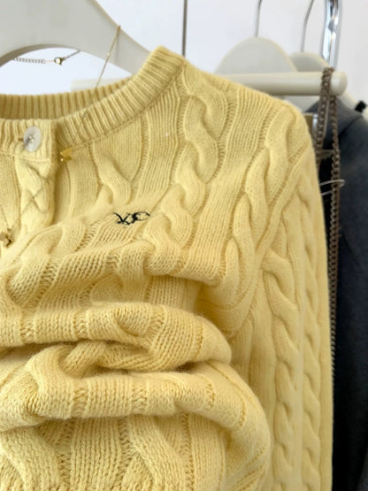 Yellow Twist Short Knitted Cardigan Women's Autumn Autumn Clothes Little Lazy Soft Waxy Wool Sweater Jacket Top