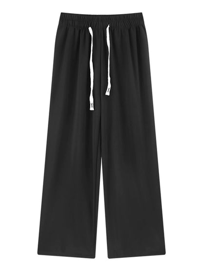 Drawstring drapey ice silk wide-leg pants for women 2024 new hot style small straight trousers floor mopping casual pants