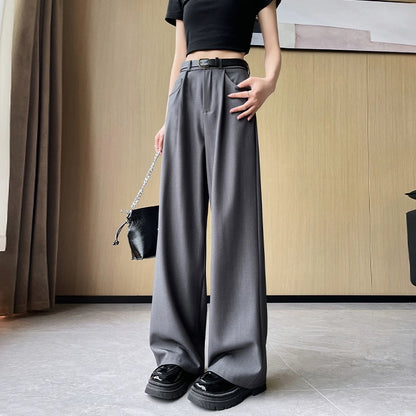 Suit wide-leg pants for women summer 2024 new style small high-waist slim loose casual casual drape straight floor-length mopping pants