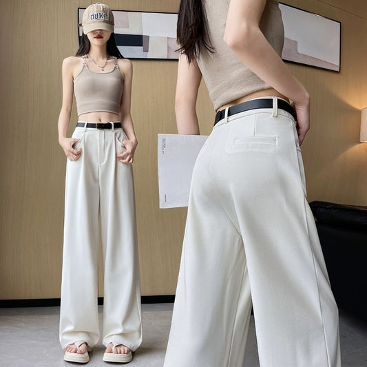 Suit wide-leg pants for women summer 2024 new style small high-waist slim loose casual casual drape straight floor-length mopping pants