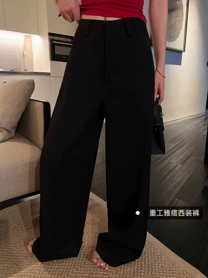 superniniyy heavy industry weighty yuppie fashion fine suit pants high waist slim wide leg pants casual pants for women