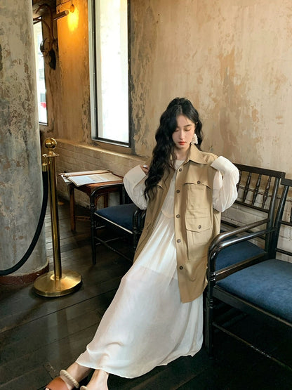 Ren Xiaoyi mid-length retro suit vest women's design workwear style vest jacket spring and autumn Korean style suit