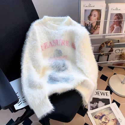 Soft and glutinous milky sweater for women autumn and winter 2023 new imitation mink velvet thickened cute rabbit sweet knitted top