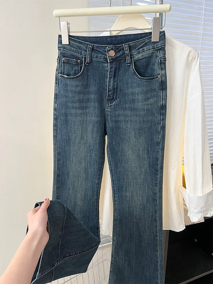 Small high-waisted wide-leg jeans for women summer 2024 new American retro slimming pear-shaped body pants for women