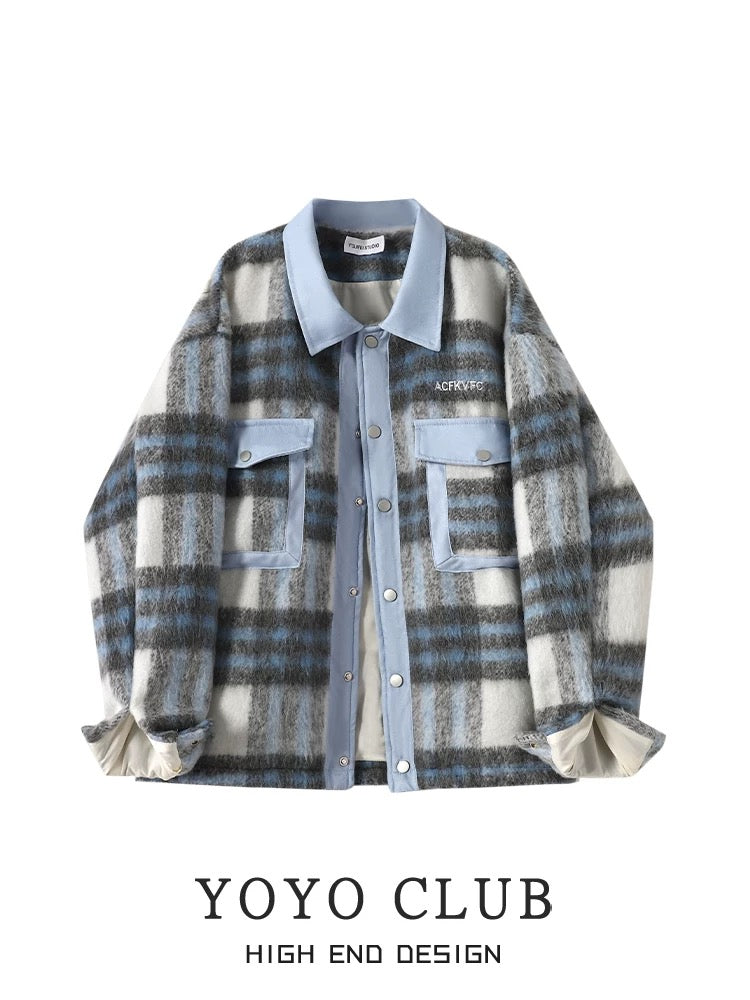 YOYO CLUB large size plaid woolen jacket for women in autumn and winter, high-end and super good-looking jacket, lazy style top