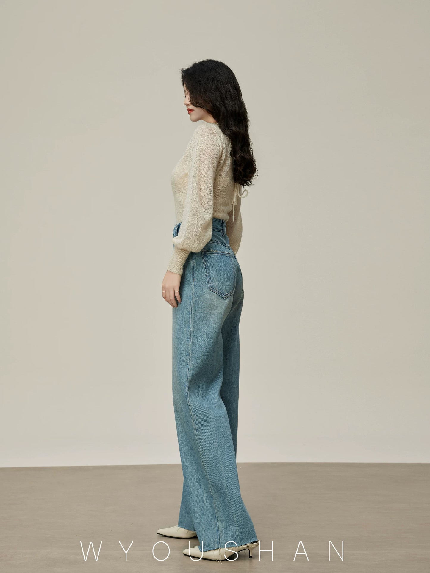 [Wang Youshan] Wide-leg jeans for women, high waist, new autumn and winter straight trousers, slim and loose pants 5206