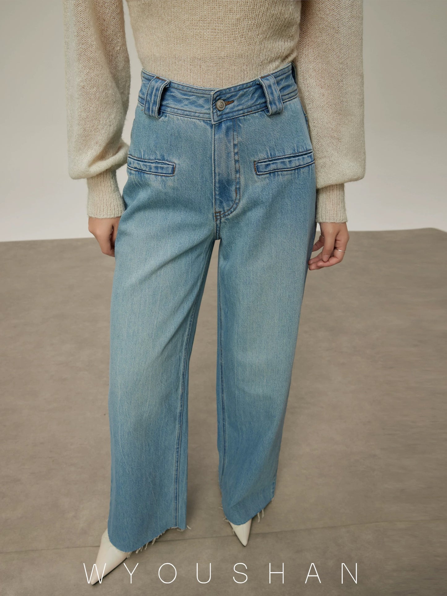 [Wang Youshan] Wide-leg jeans for women, high waist, new autumn and winter straight trousers, slim and loose pants 5206