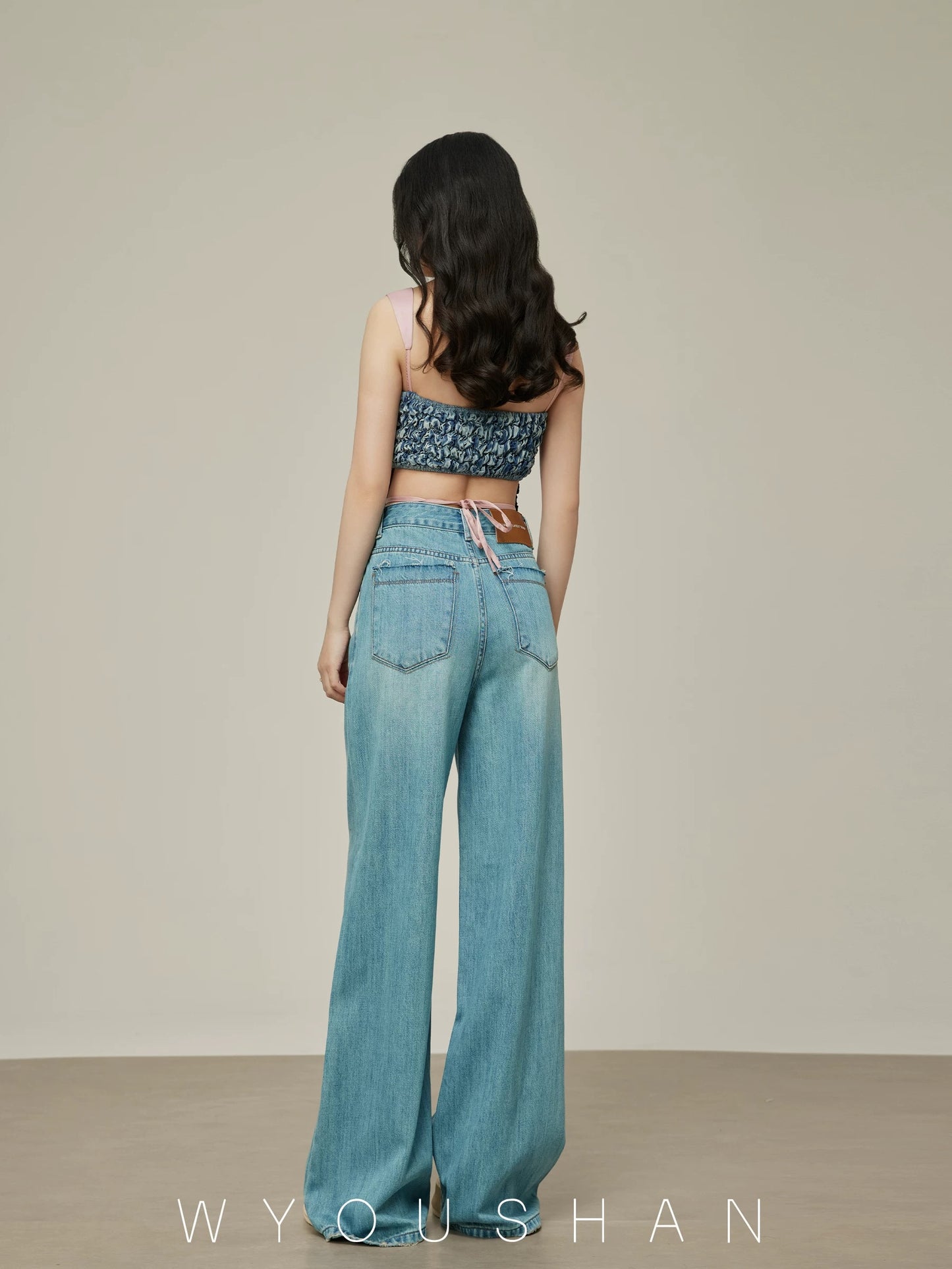 Wang Youshan wide-leg jeans women's high-waist drape new 2024 autumn floor-length trousers slimming loose pants