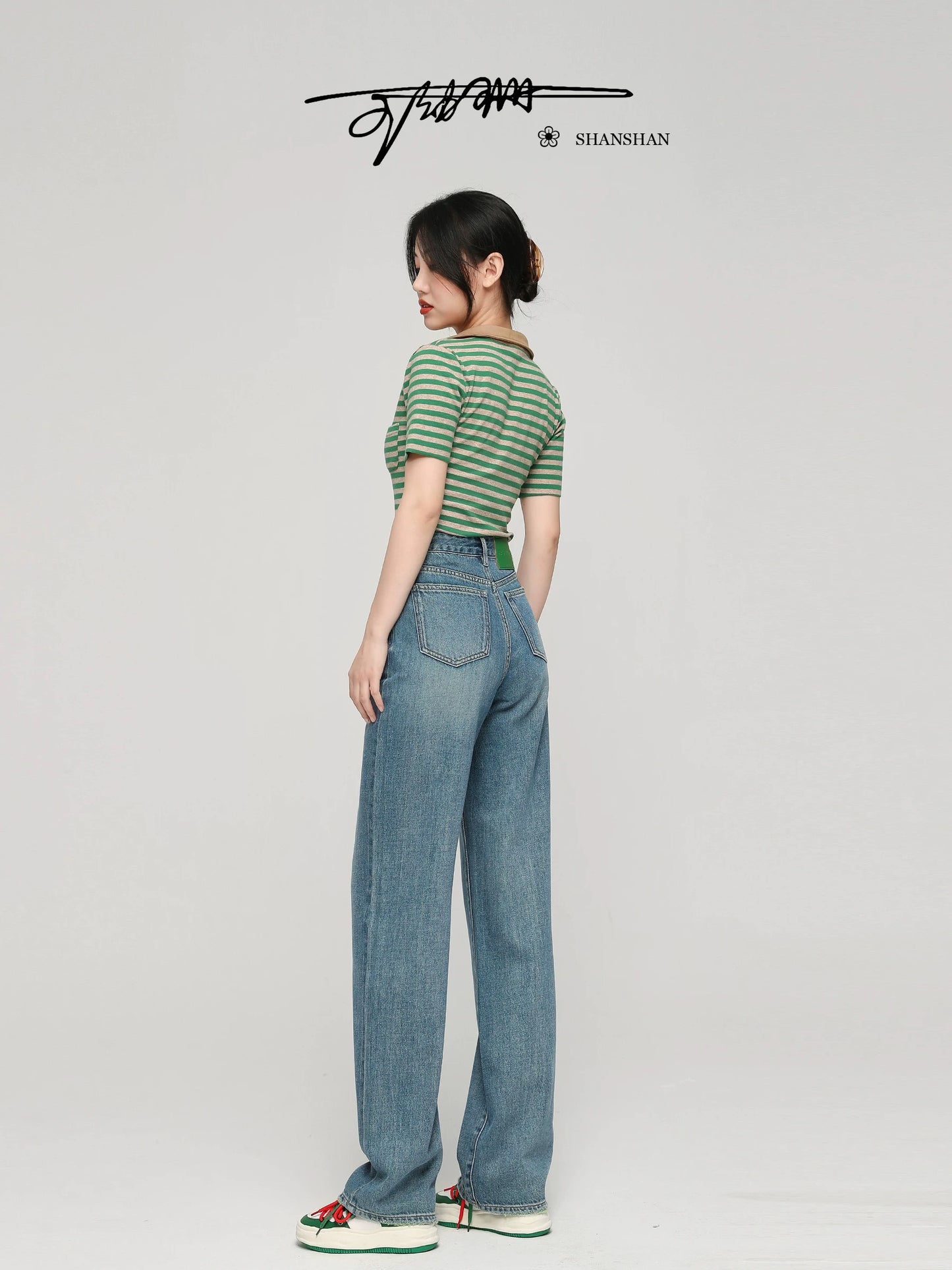 Wang Youshan] High-waisted jeans for women, loose autumn and winter new straight trousers, slimming wide-leg pants 5001