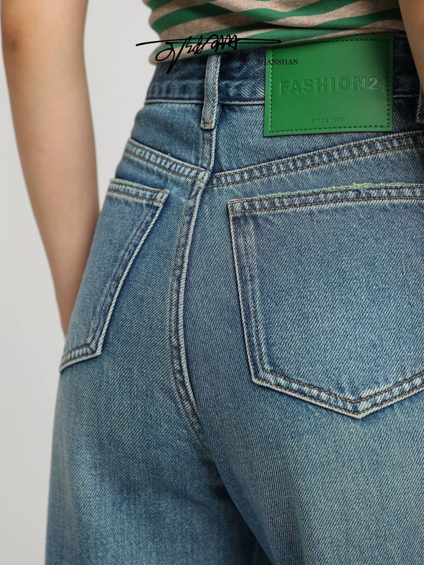 Wang Youshan] High-waisted jeans for women, loose autumn and winter new straight trousers, slimming wide-leg pants 5001