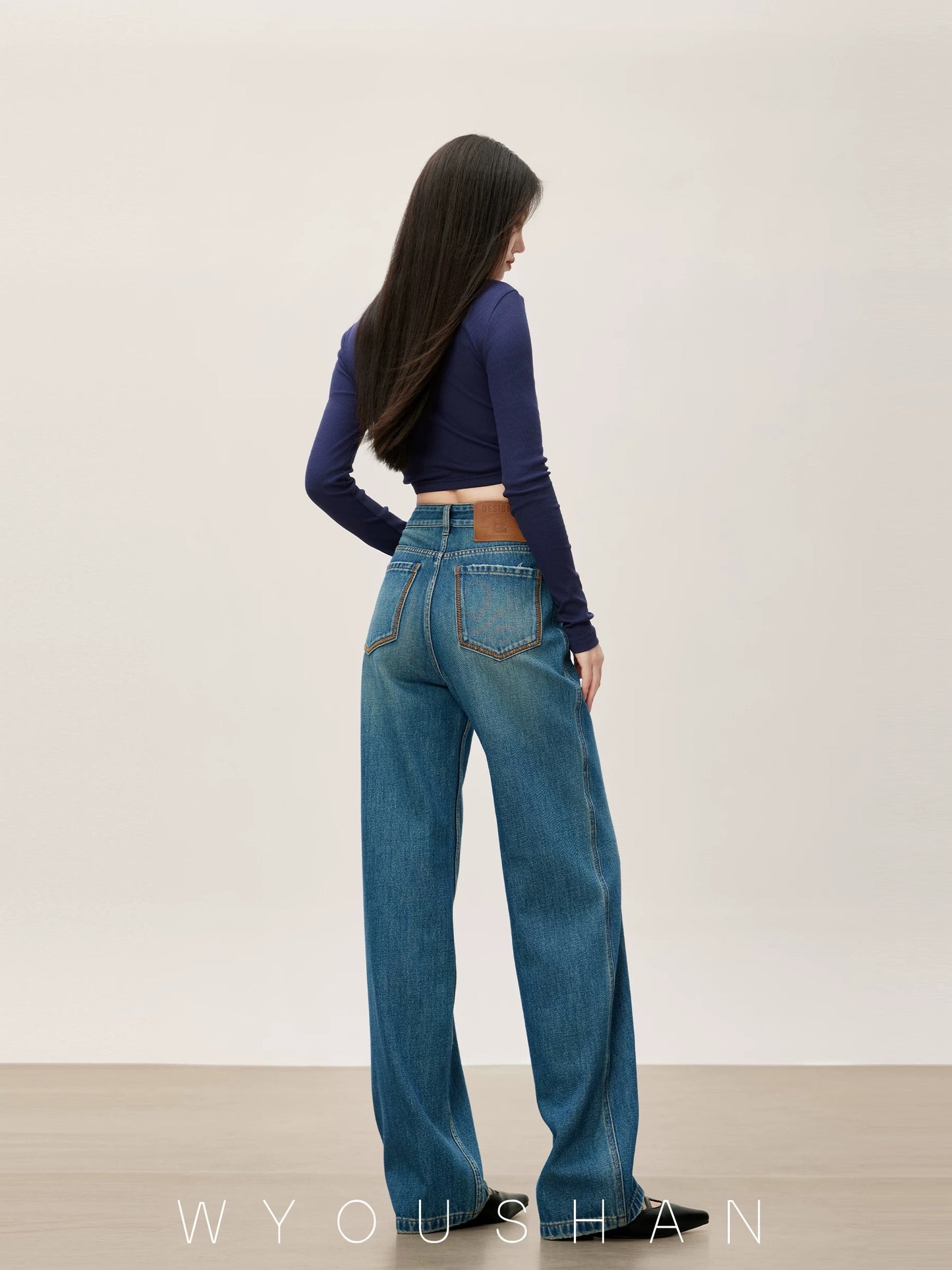 [Wang Youshan] Wide-leg jeans women's high-waist new style 2024 autumn and winter straight trousers loose pants 5501