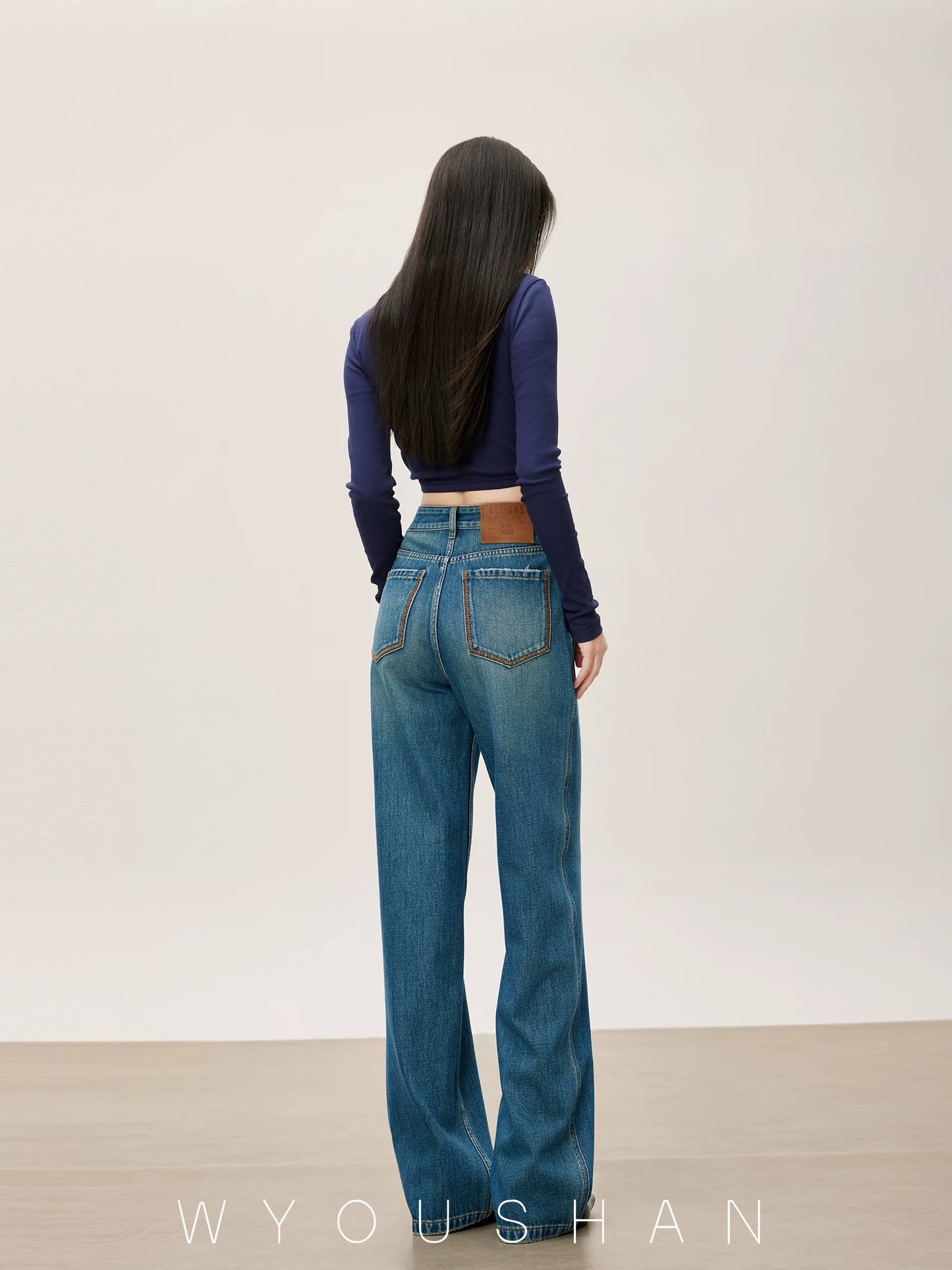 [Wang Youshan] Wide-leg jeans women's high-waist new style 2024 autumn and winter straight trousers loose pants 5501