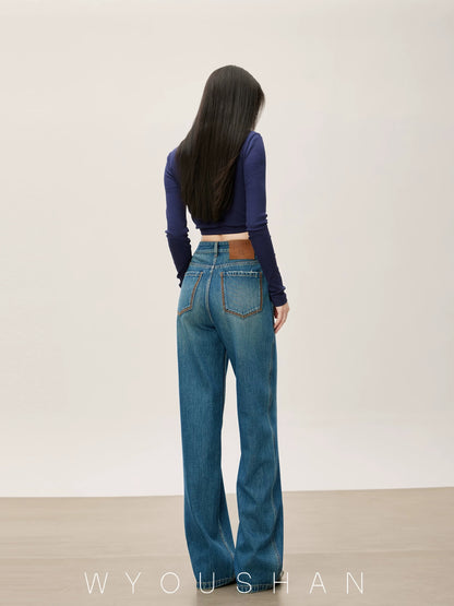 [Wang Youshan] Wide-leg jeans women's high-waist new style 2024 autumn and winter straight trousers loose pants 5501