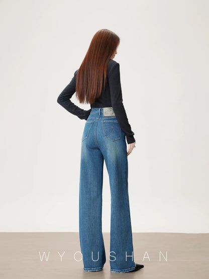 [Wang Youshan] Wide-leg jeans women's high-waist new style 2024 autumn and winter straight trousers loose pants 5509