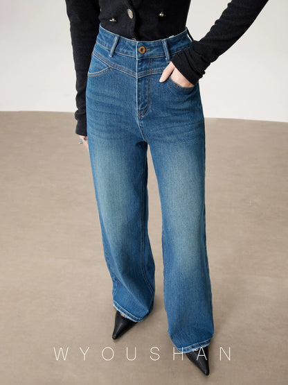 [Wang Youshan] Wide-leg jeans women's high-waist new style 2024 autumn and winter straight trousers loose pants 5509