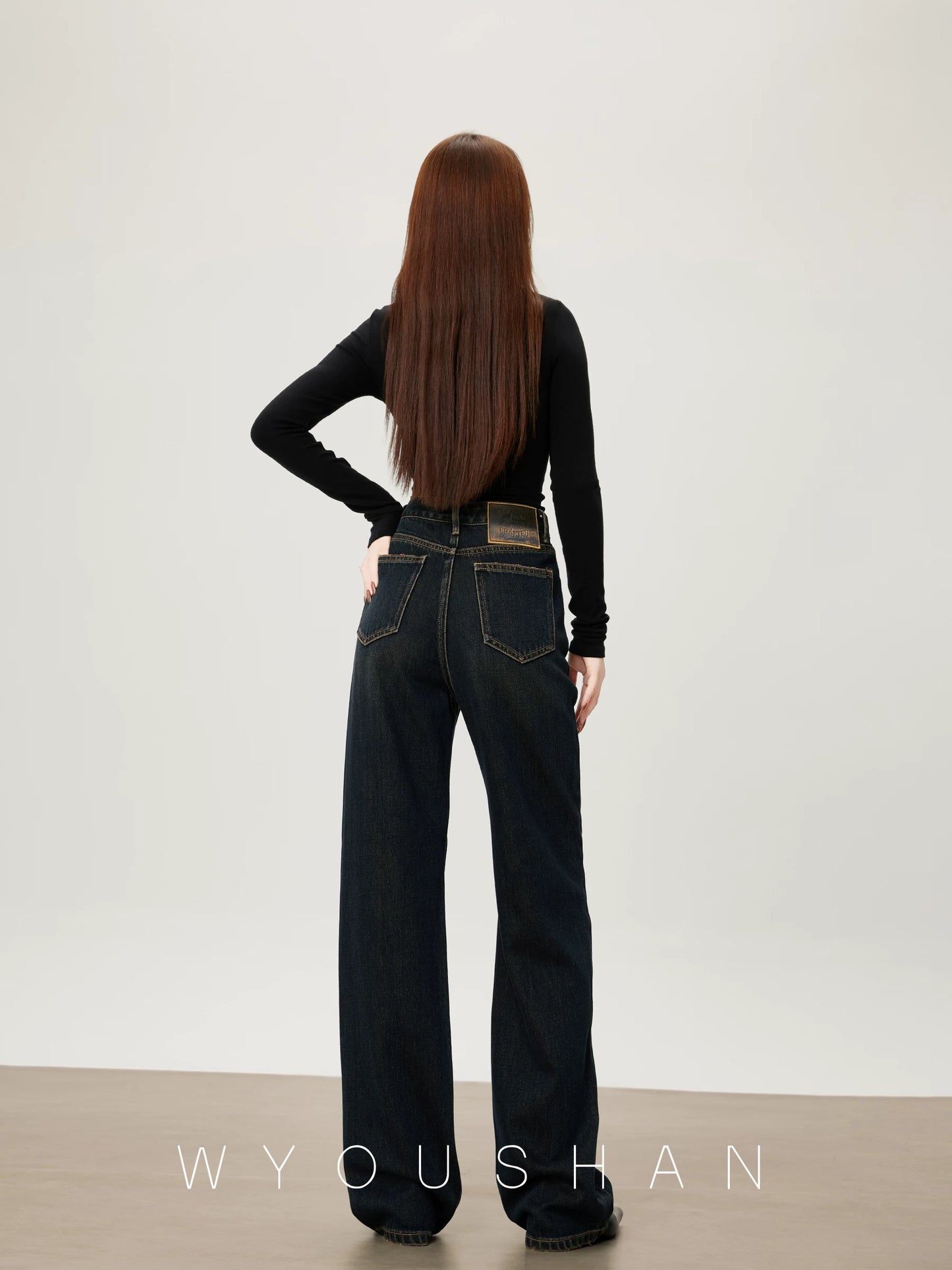 [Wang Youshan] Wide-leg jeans women's high-waist new style 2024 autumn and winter straight trousers loose pants 5601