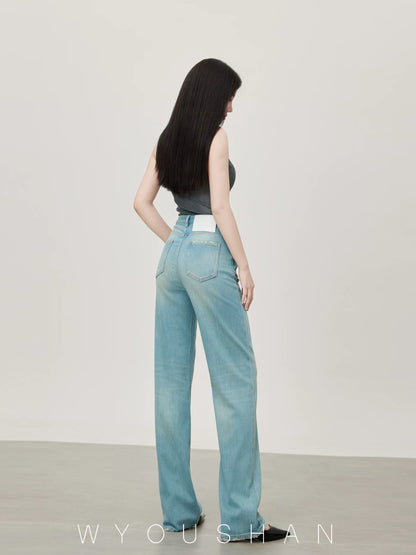 [Wang Youshan] Wide-leg jeans women's high-waist new style 2024 autumn straight trousers slimming loose pants 5303