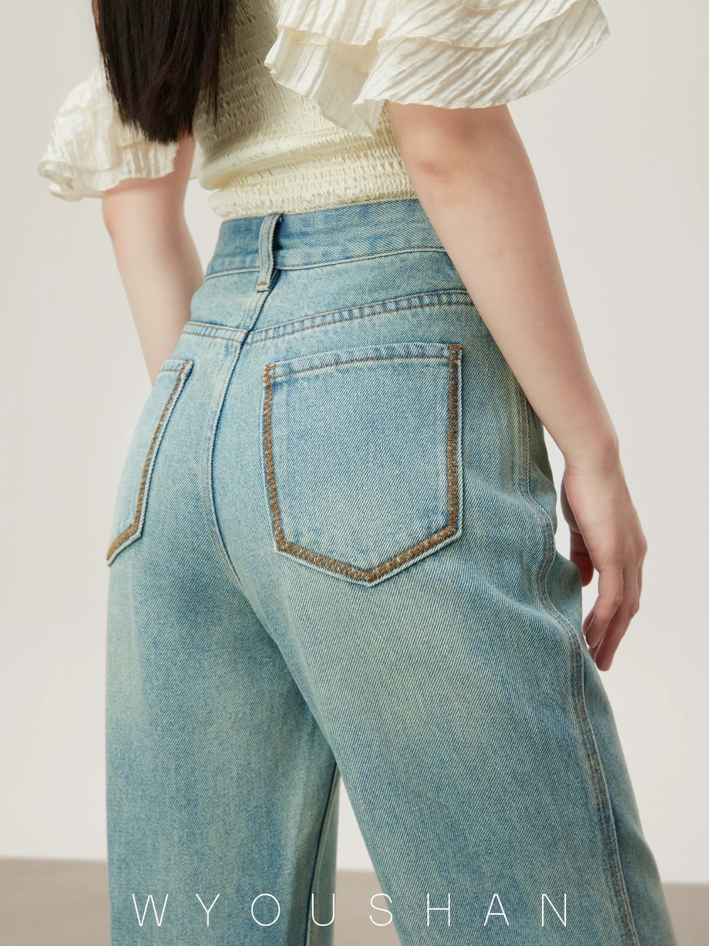 [Wang Youshan] High-waisted jeans for women, loose new autumn and winter straight trousers, slimming wide-leg pants 8811