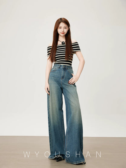 [Wang Youshan] Wide-leg jeans women's high-waist new style 2024 autumn and winter straight trousers loose pants 5508