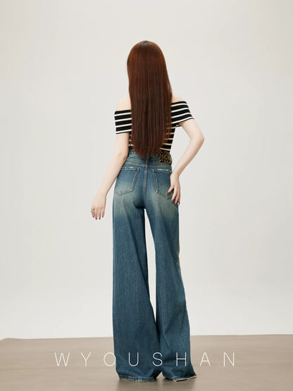 [Wang Youshan] Wide-leg jeans women's high-waist new style 2024 autumn and winter straight trousers loose pants 5508