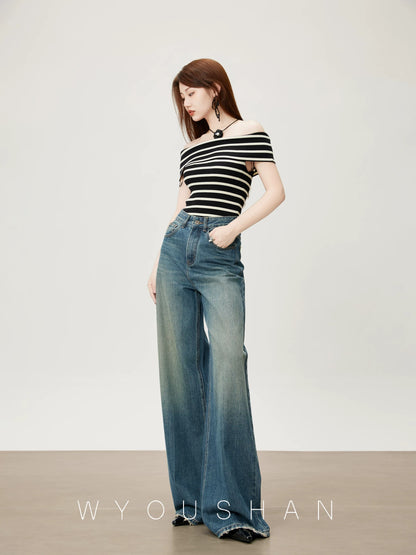 [Wang Youshan] Wide-leg jeans women's high-waist new style 2024 autumn and winter straight trousers loose pants 5508