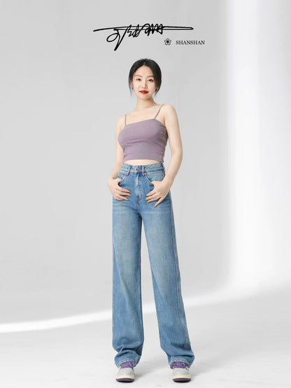 [Wang Youshan] High-waist jeans for women, loose new autumn and winter straight trousers, slim wide-leg pants 5005