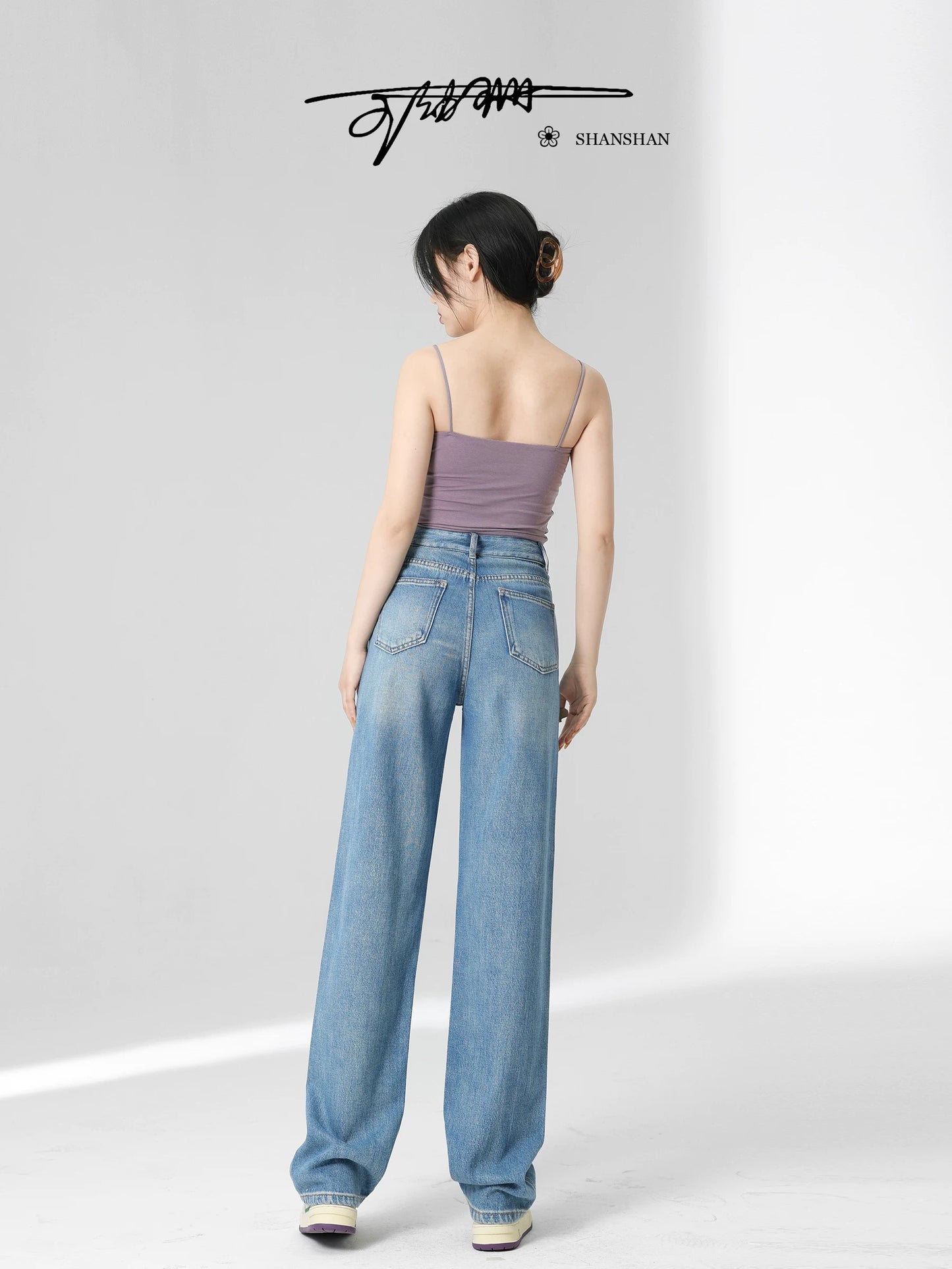 [Wang Youshan] High-waist jeans for women, loose new autumn and winter straight trousers, slim wide-leg pants 5005