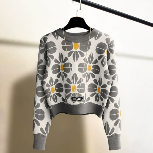 Korean style flower loose lazy style high-end sweater women's autumn and winter new warm base sweater outer top