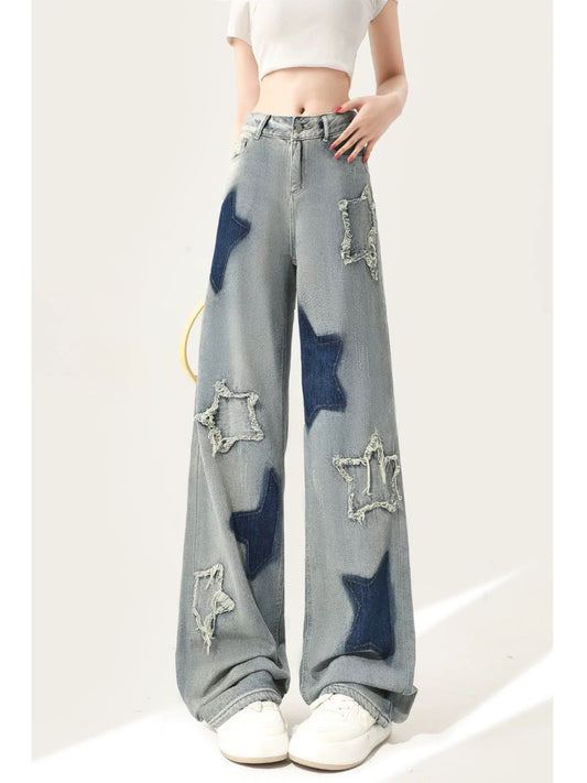 (Bản sao) Black Graffiti American Jeans Summer 2024 New Women's Design Loose Straight High Waisted Wide Leg Pants