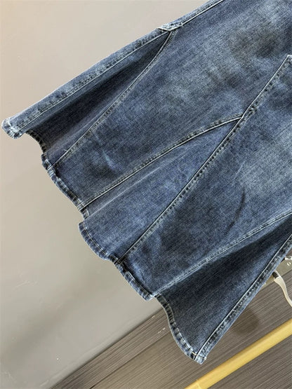 2025 new women's retro a-line high-waist elastic slimming mid-length hip-hugging fishtail skirt denim skirt