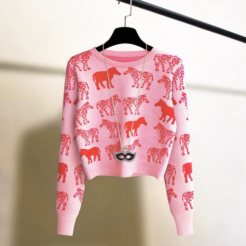 European jacquard embroidery pink long-sleeved pullover sweater for women autumn and winter new style inner warm base sweater top