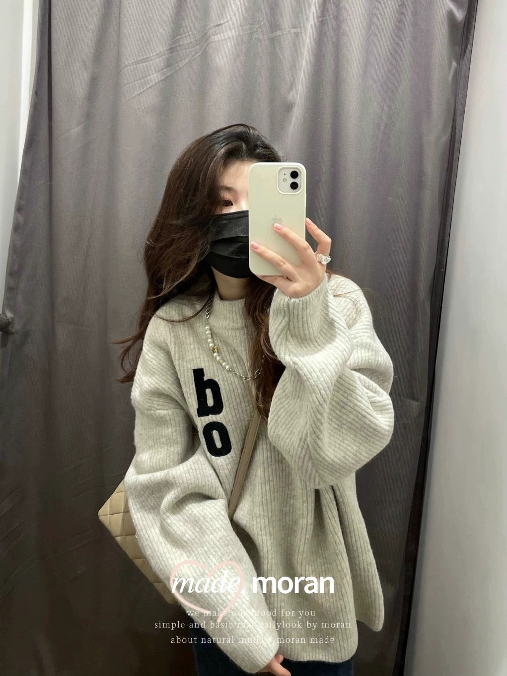 American retro casual letter embroidered sweater loose lazy half turtleneck sweater pullover autumn and winter women's ins trend