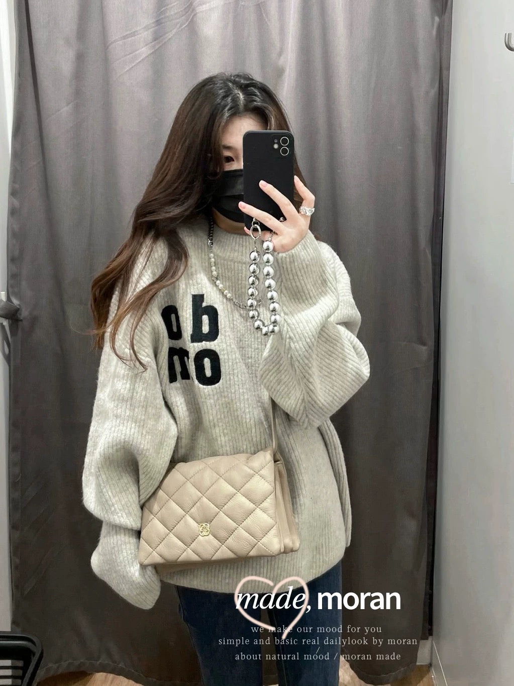 American retro casual letter embroidered sweater loose lazy half turtleneck sweater pullover autumn and winter women's ins trend