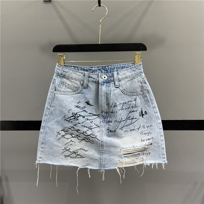 White ripped outlet denim skirt