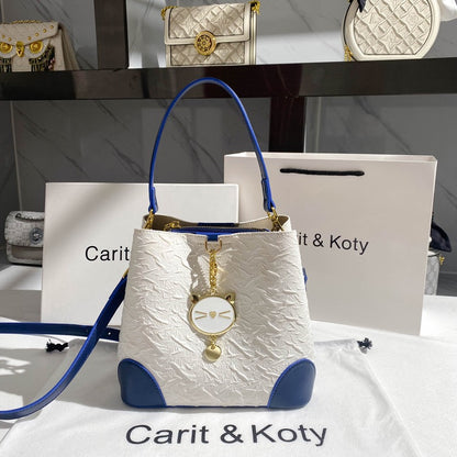 Carit Koty high-end bucket bag women's summer 2023 new niche color contrast pleated portable Messenger bag