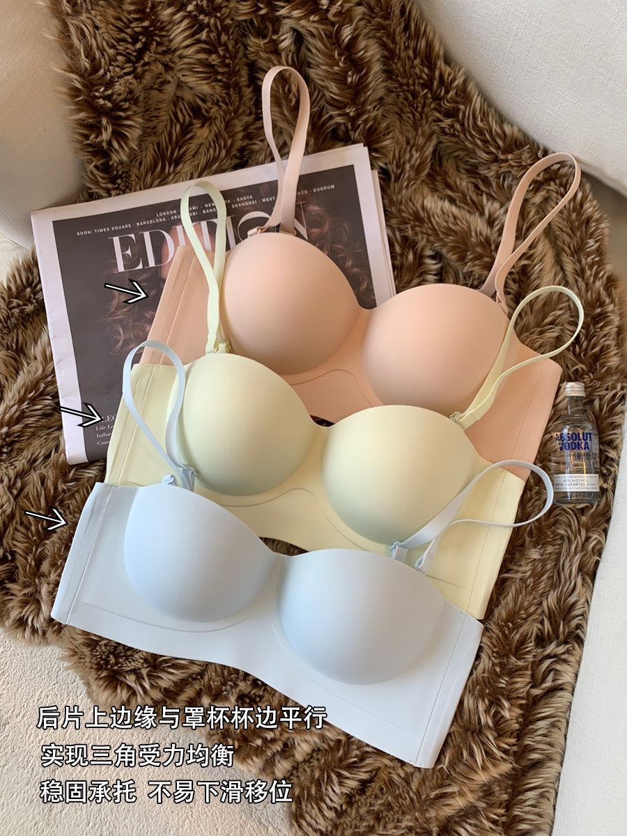 Seamless strapless underwear women's thin summer gathered non-slip big  breasts show small bra tube top