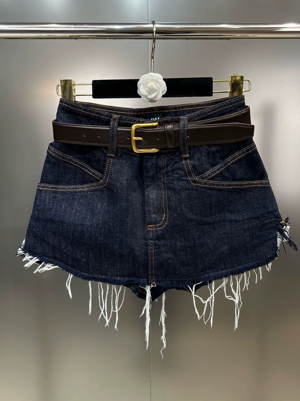 Grapefruit MM 2023 summer belt decoration raw edge fringe with leak-proof pants sweet cool style denim half skirt trendy