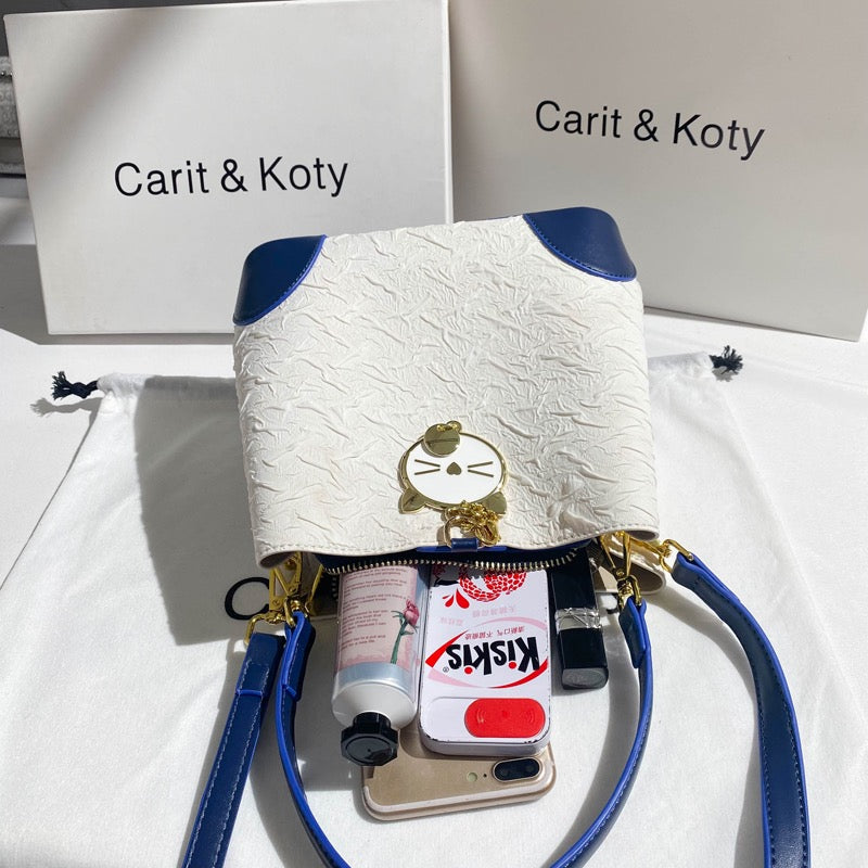 Carit Koty high-end bucket bag women's summer 2023 new niche color contrast pleated portable Messenger bag